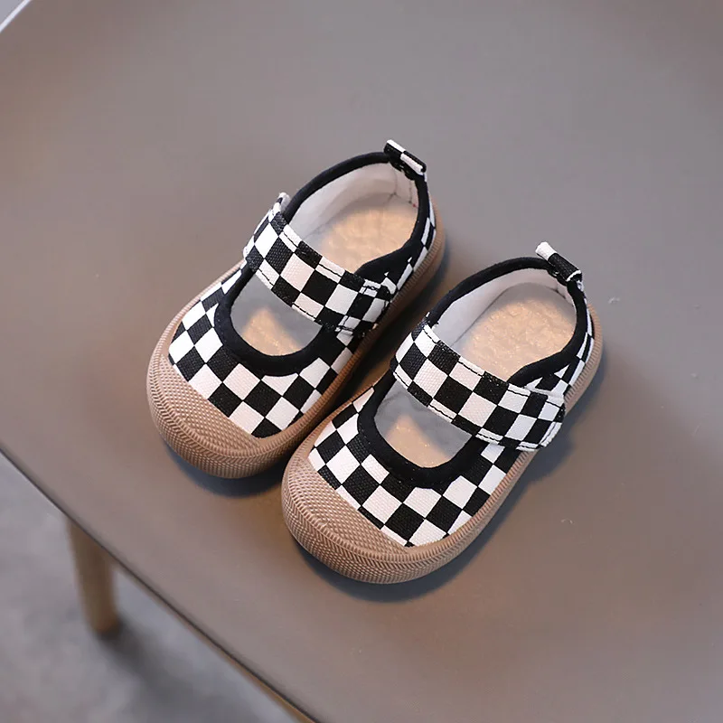 Newborn Walking Shoes Boys Girls Baby Shoes Soft-Sole Non-slip Gingham Simple Canvas Casual 4-colors Toddler First Walkers Shoes