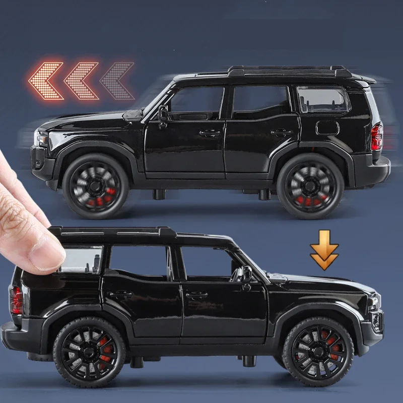 1:32 Toyota Land Cruiser Prado SUV Diecast miniatur mobil skala logam Aloi Model mobil koleksi suara & cahaya hadiah kendaraan mainan