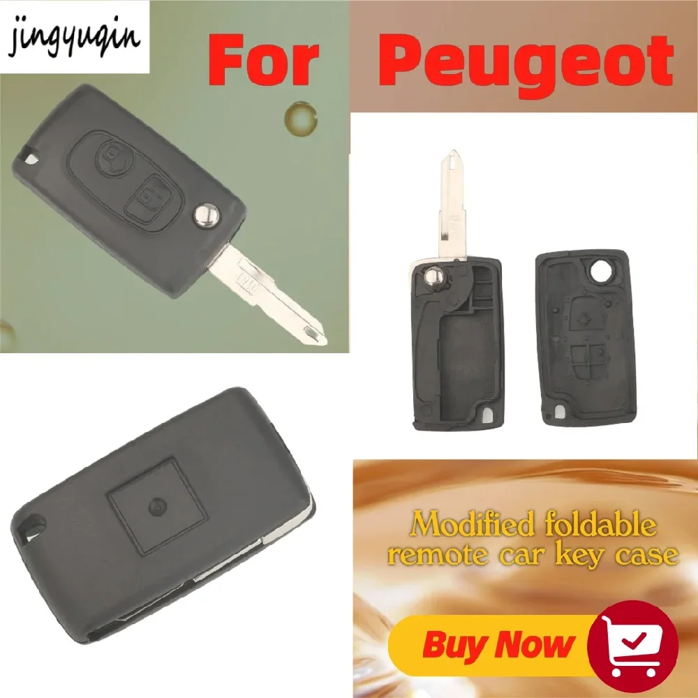 

jingyuqin 2 Button Foldable remote car key shell Modified key case Uncut punched blank blade No logo For Peugeot model