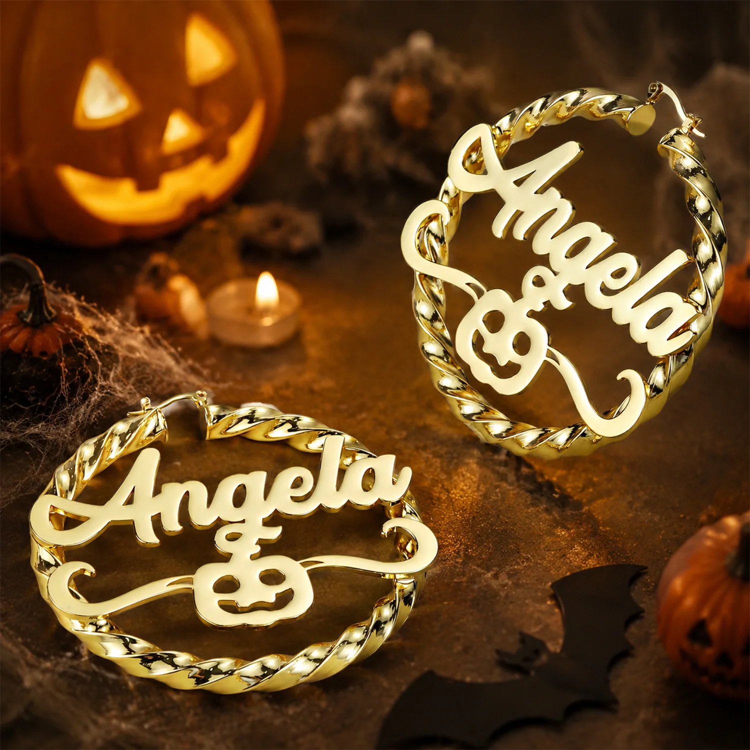 Benutzerdefinierte Twist-Creolen mit Namen, personalisierte Buchstaben-Ohrringe aus Edelstahl, große Creolen 30-100 mm für Damen, Schmuck, Halloween-Geschenke – Detail 2