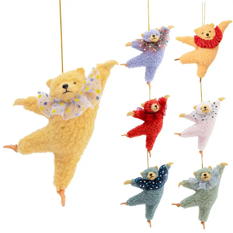 Ballet Plush Bear Christmas Tree Pendant Decorations Cute Car Rear View Mirror Hung Toy Party Decor and Birthday Gift for Kids