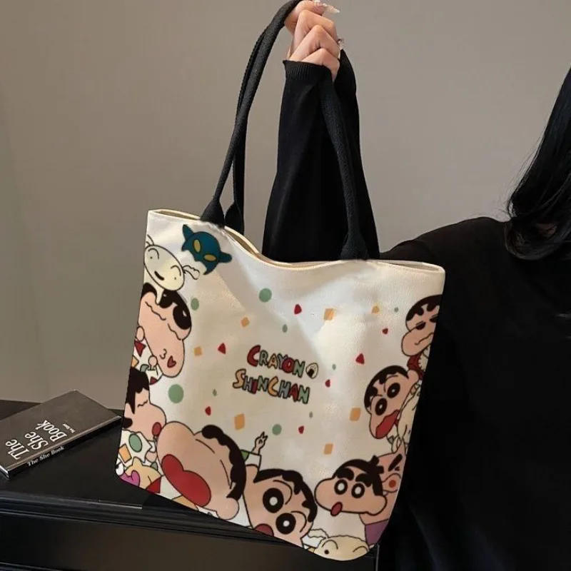 Kawaii Crayon Shin-Chan Damen-Leinentasche, Handtasche, große Kapazität, Pendeltasche, niedliche Cartoon-tragbare Aufbewahrungstasche, Schultertasche