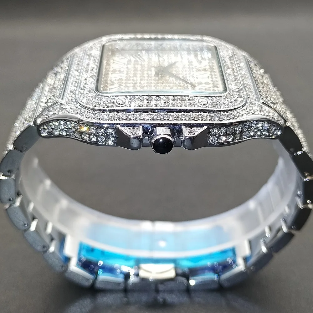 Hip Hop Square Watches Mens Top Brand Luxury Iced Out Watch Calendar Waterproof Business Diamond Wristwatches Male Clock Hours