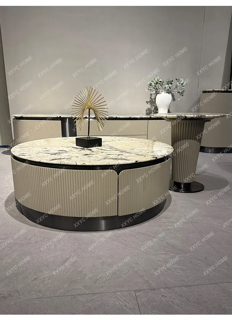 LFamily villa round luxury stainless steel size high and low combination coffee table