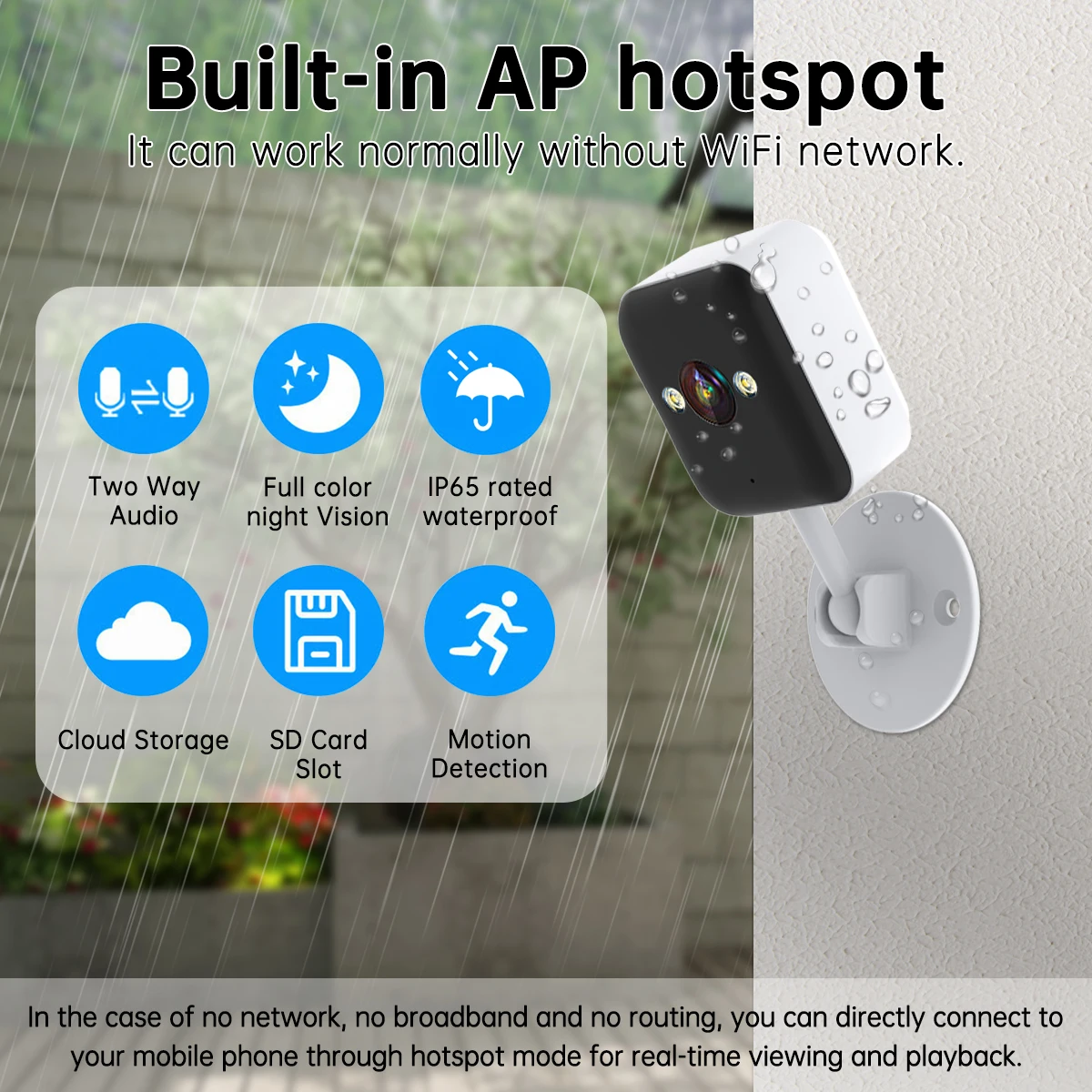 JOOAN 1080P Full HD Wireless Surveillance Camera, IP65 Waterproof IP Camera, Built-in AP Hotspot, Can Be Viewed Without Internet