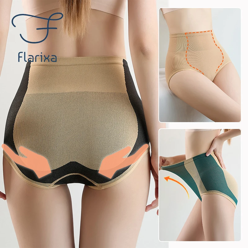 Flarixa Seamless High Waist Briefs Breathable Panties for Women Slimming Underwear Female Lingerie Comfort Underpants Soft