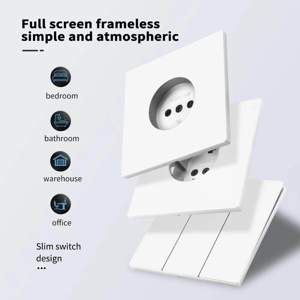 Skin Sensation Flame Retardant Wall Embedded With Ground AC Electrical Outlets Plugs Socket EU Standard Power Sockets 250V view 3