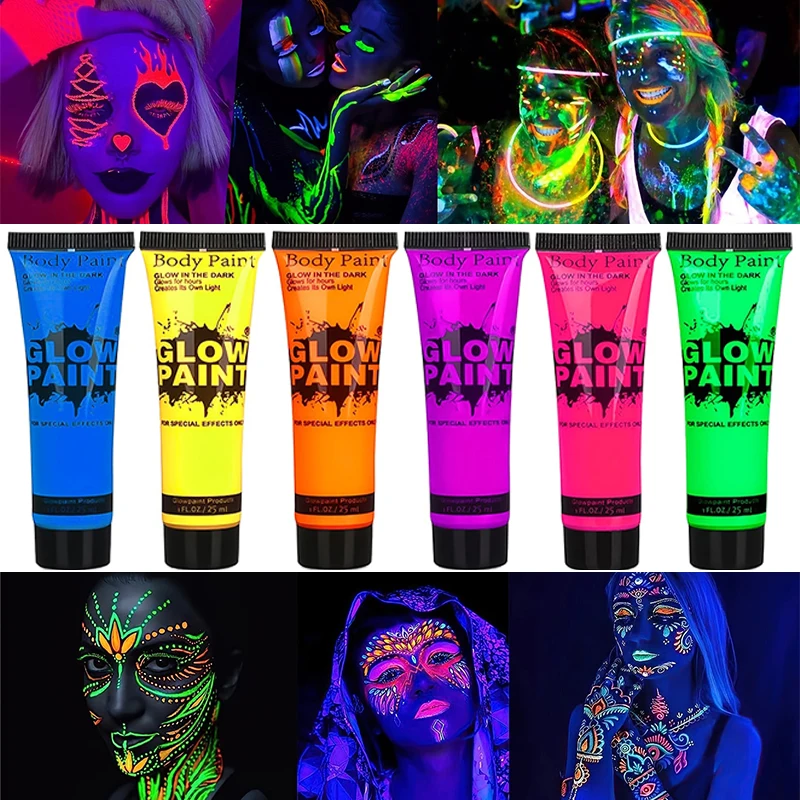 Face Body Art Paint Neon Fluorescent Party Festival Halloween Cosplay Makeup Kids Face Paint UV Glow Painting