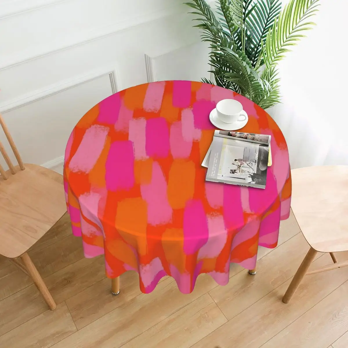 

Pink And Orange Waterproof Round Tablecloth Oilproof Table Cloth for Kitchen Events Dining Table Cover 60 inches