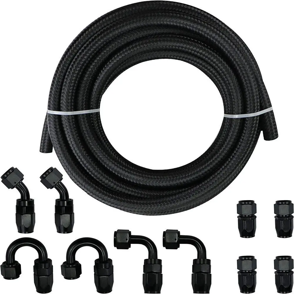 ACCS230 15 Gallon 60L Fuel Tank + Sensor + Braided Fuel Line + Fittings 3m Black Hose + Black 10 AN8 Fittings with Cap