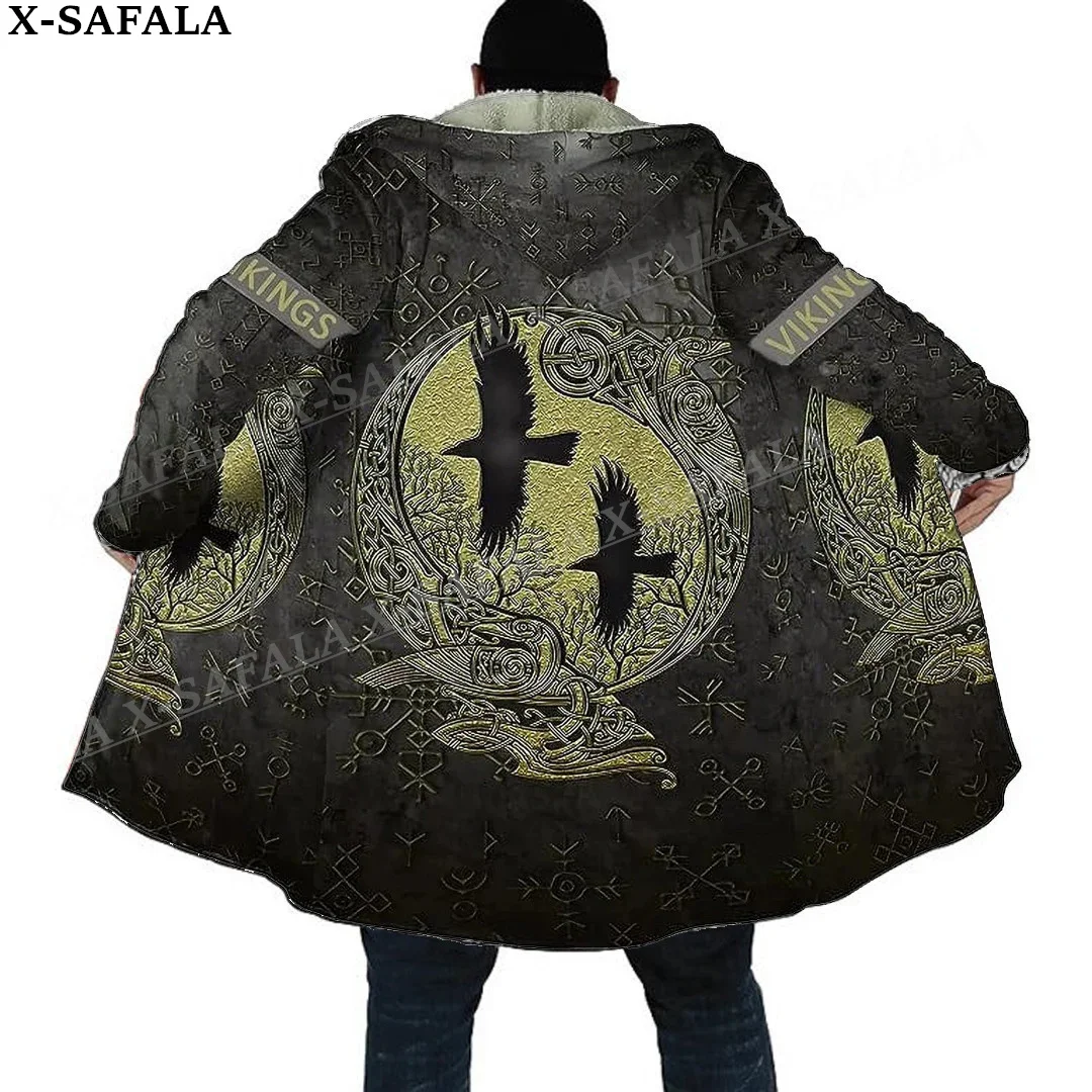 Norse Mythology Vegvisir Viking Symbol Thick Warm Hooded Cloak Men Overcoat Coat Windproof Fleece Cape Robe Hooded Blanket-16