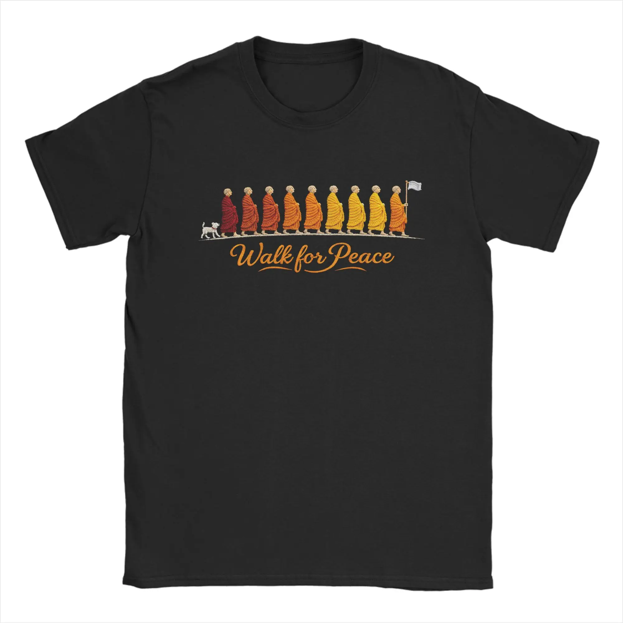 Zen Art Peace Walking Monks Walk for Aloka Quote Cotton T Shirt Men Beach Streetwear T-Shirts O Neck Hipster Tees Oversize Tops