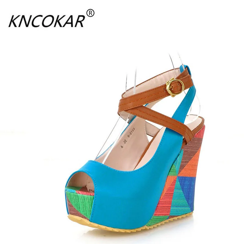 Spring and summer wedges sandals ultra high heels platform shoes female open toe platform shallow mouth platform sandals