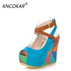 Sandali con zeppa primaverili ed estivi scarpe con plateau con tacco ultra alto piattaforma con punta aperta femminile sandali con plateau a bocca superficiale