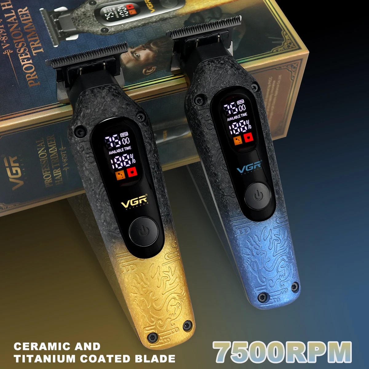 

VGR V-879T Finishing Machine for Men DLC Blade T-Blade 7500RPM LCD Display 1500mAh Professional Hair Trimmer Hair Clipper