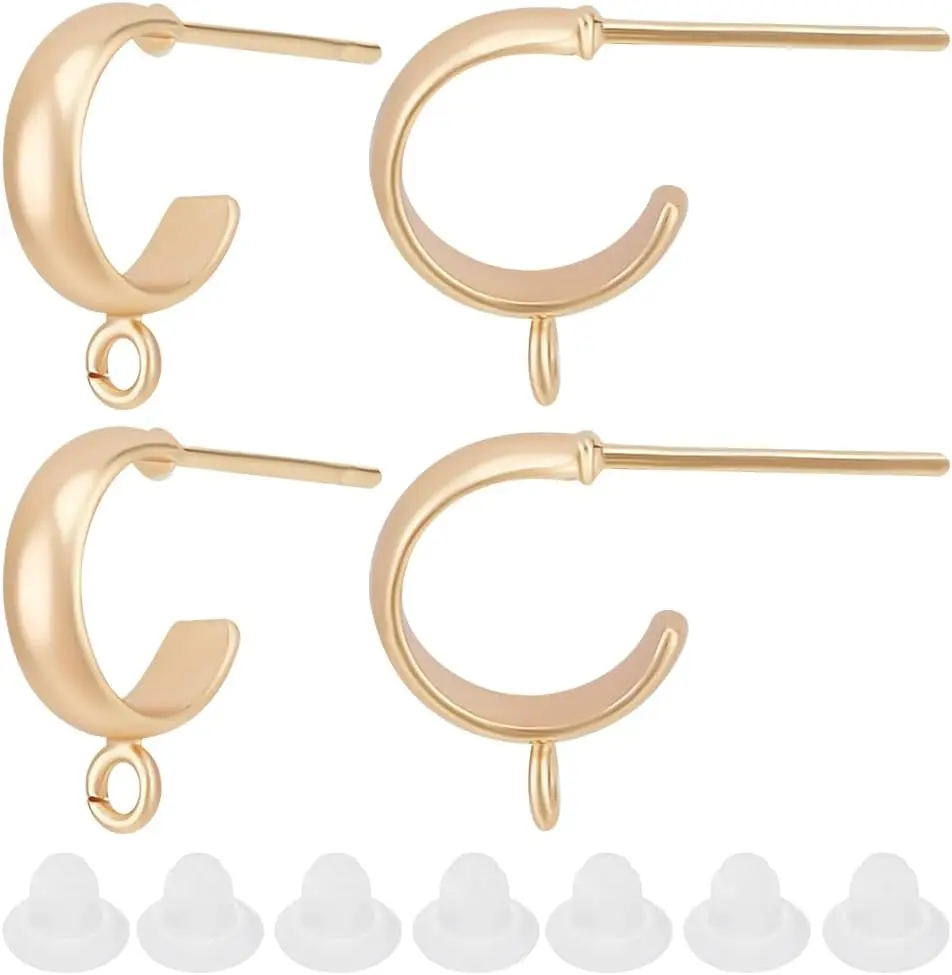 

1 Box 20Pcs Small Half Hoop Earring Findings 18K Gold Plated Brass Huggie Dangle Earrings with Loop and Ear Nuts for Women DIY J