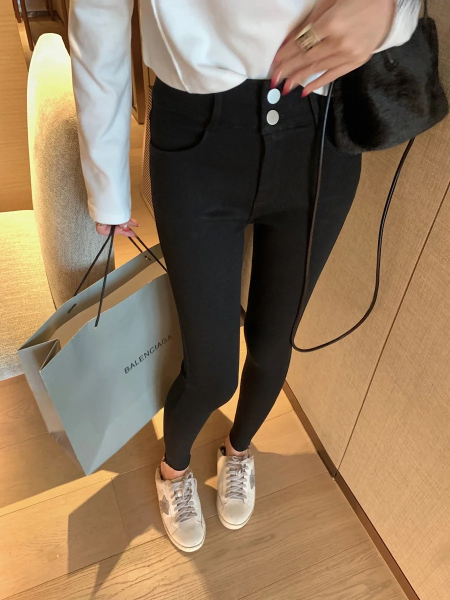 

High-Waisted Slim Fit Bla Denim Pants Magic Pants Women's Spring Autumn Versatile High Elastici Nine-Piece Skinny Long Pa...