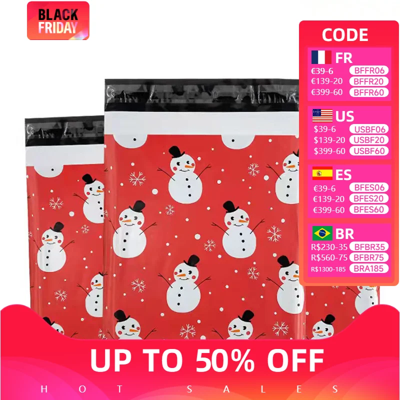 50Pcs/Lots Plastic Merry Christmas Courier Bag Snowman Cartoon Waterproof Express Party Gifts StorageBag Mailing Plastic PackBag