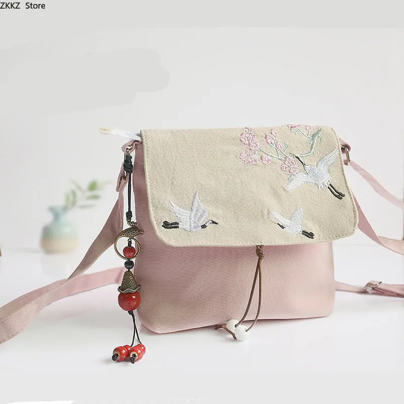 Nowy chiński styl starożytny płótno torba dla Hanfu Decor Crossbody kobiet tornister nastolatki Bookbag kobiety dziewczyna