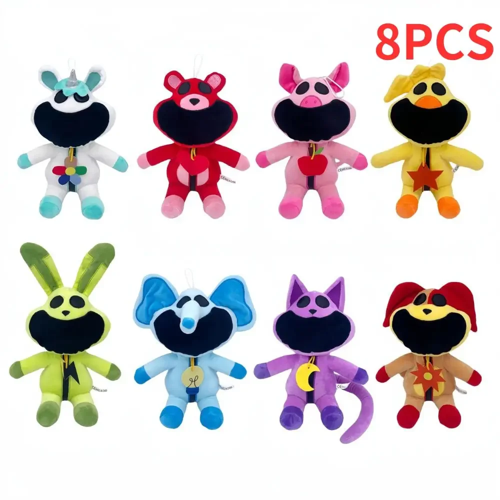 8pcs Smiling Critters Plush Toy Hopscotch Catnap Bearhug Plushie Catnap Plush Doll Decoration Kawaii Soft Stuffed Gift for Kids