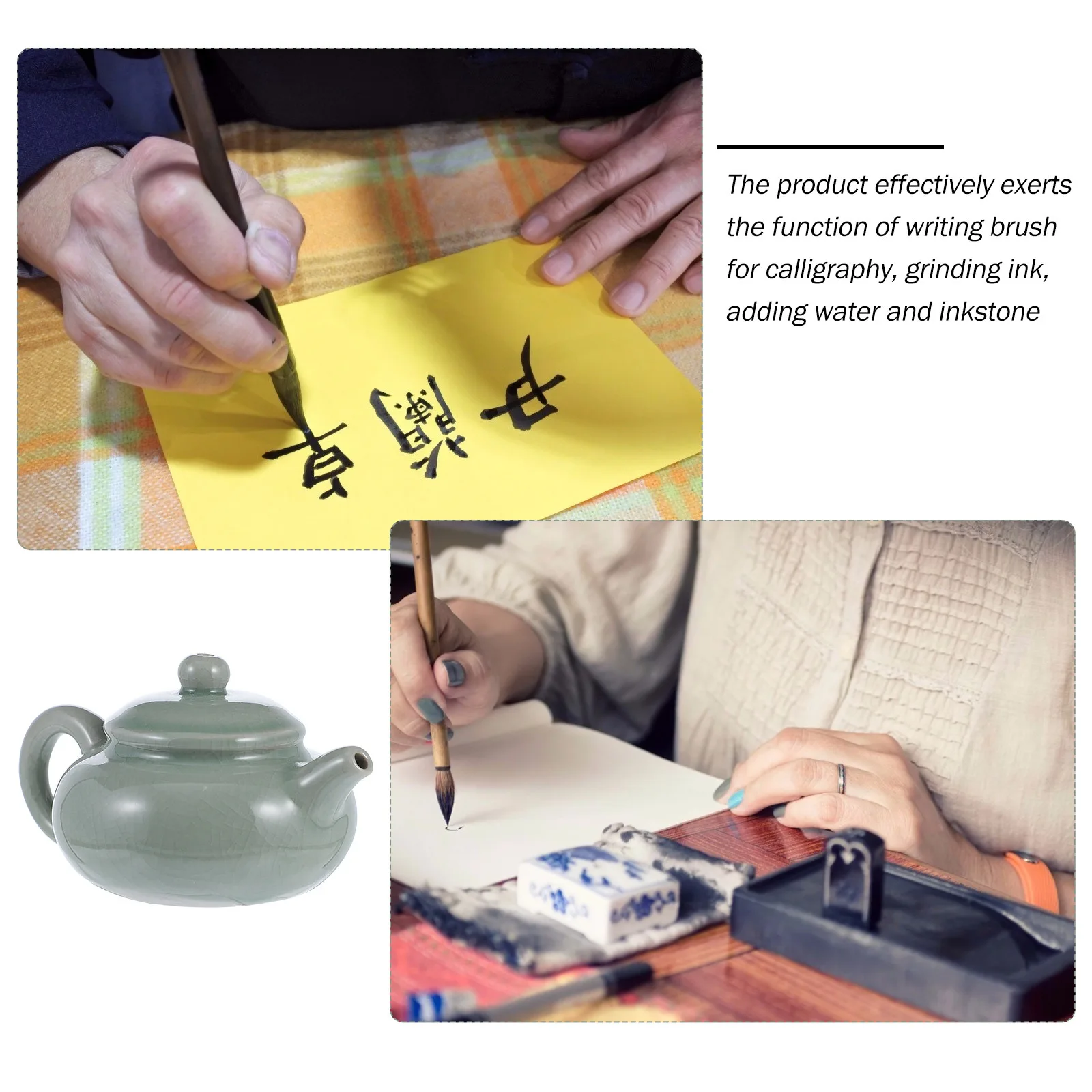 

1pc Teapot Shaped Ceramic Water Dropper For Calligraphy Ink Grinding Portable Painting Water Container Desktop Art Supply Home