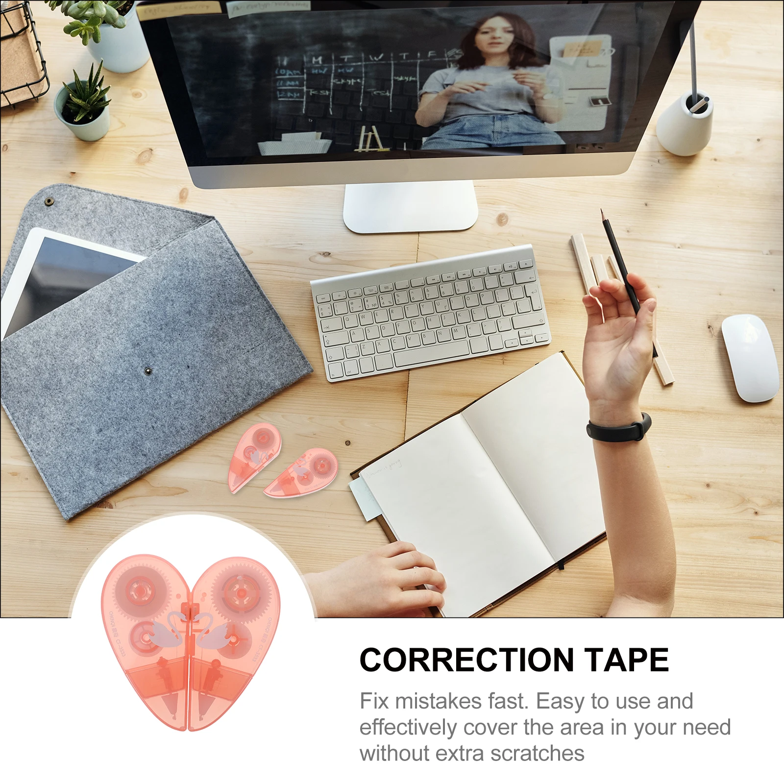 

2pcs Heart-Shaped Correction Tape Practical Easy Use Cover Scratches Kids Students School Stationery Reward