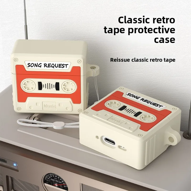 

Retro-Chic Silicone Earbud Case Cassette-Shaped Compatible with AirPods 4th/3rd Shockproof Splash-Resistant Easy To Clean