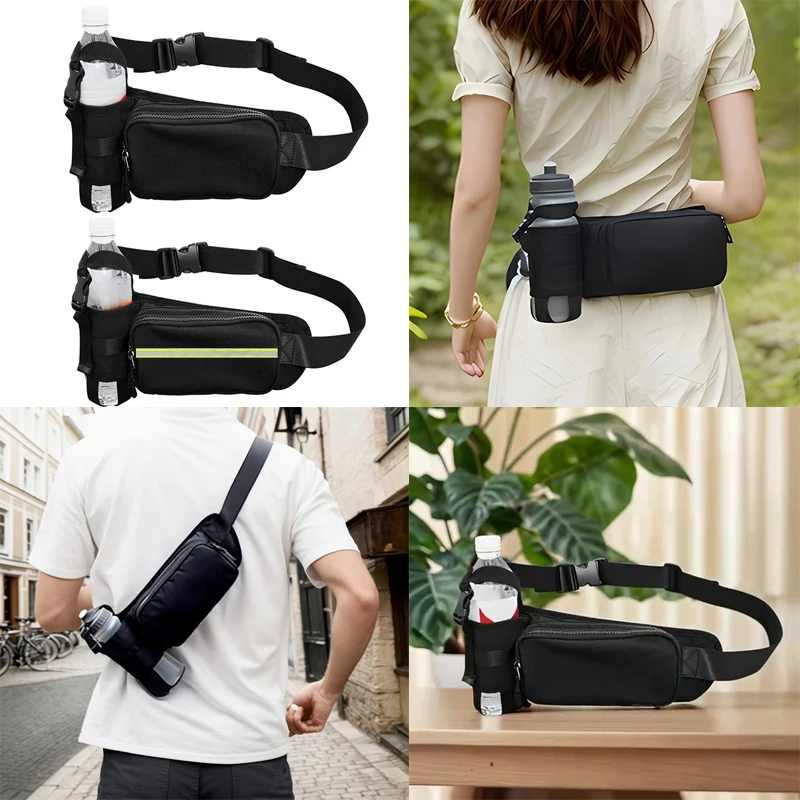 {MX} Riñonera deportiva de gran capacidad, riñonera para correr con soporte para botella de agua, tira reflectante, bolsa impermeable para cinturón de Fitness