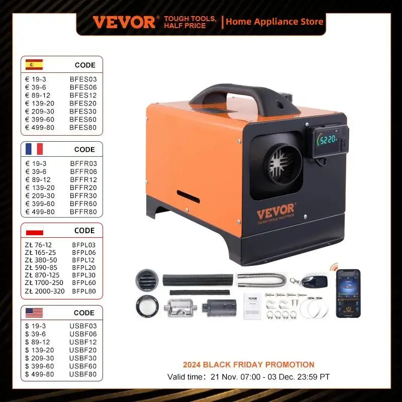 VEVOR-Aquecedor de ar diesel portátil com controle remoto e LCD, tudo em um, aquecedor de estacionamento para casa, rv, reboque, campista, 5 kW