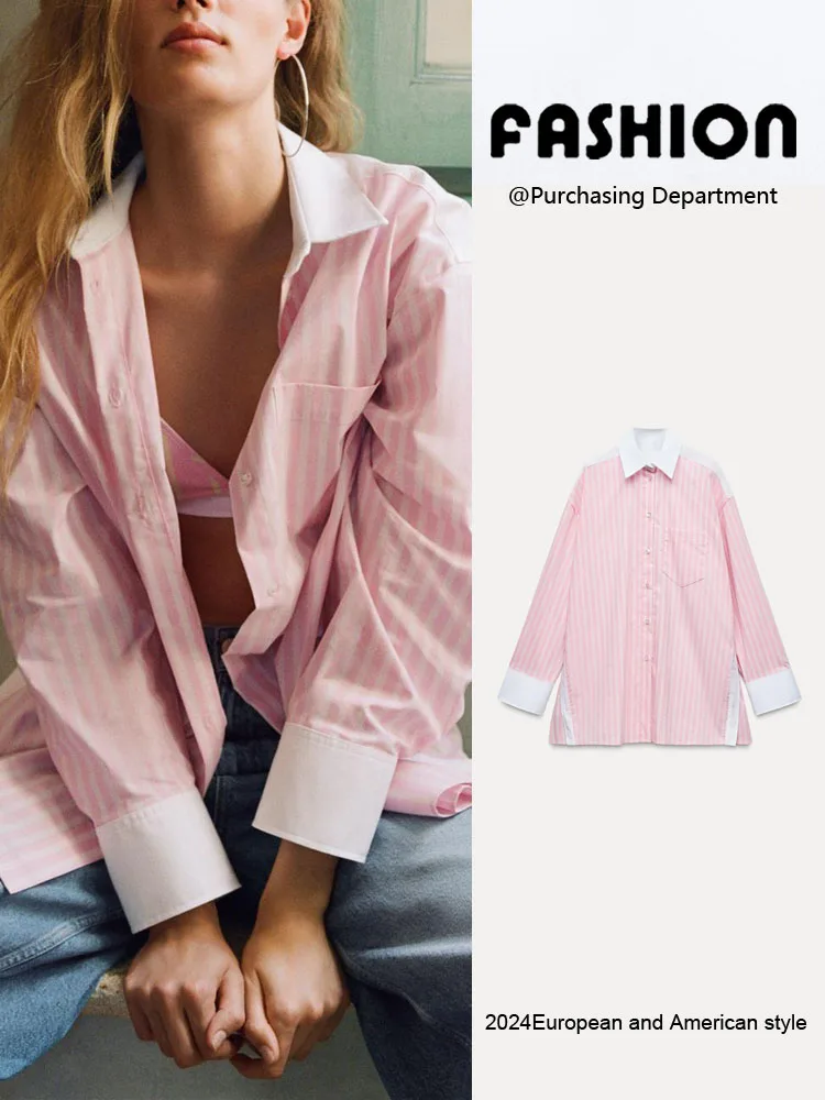 

Summer New Women's Long Sve Turn-down Collar Striped Silk irt Top Commute Sle 00% Other Material Cosition