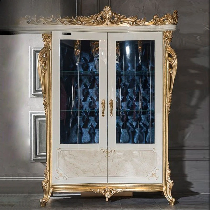 European wine cabinet living room dining room display cabinet double door white glass locker