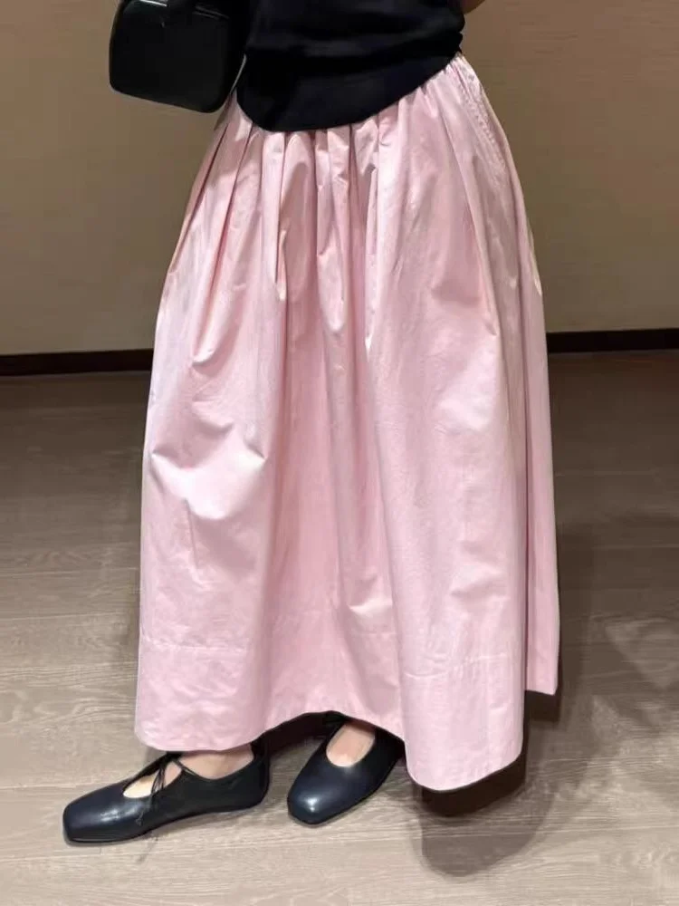 

High Waist A-Line Midi Skirt Women's Pink Elegant Simple Pleated Skirt Fashionable plus Size Casual Wear for Ladies