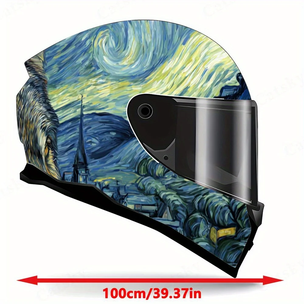 Epic Art - Fusion Wolf Van Gogh Starry Night PVC خوذة دراجة نارية من الفينيل، ملصق مقاوم للماء ذاتي اللصق، مضاد للخدش