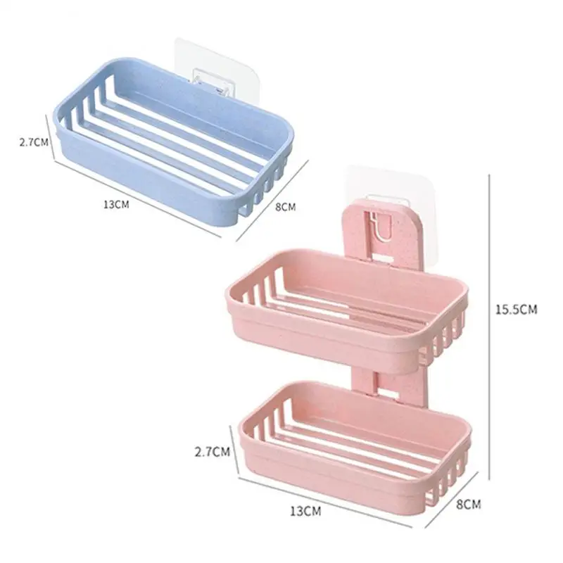 Soap Dishes No Drilling Wall Mounted Double Layer Soap Holder Soap Sponge Dish Bathroom Accessories Soap Dishes Self Adhesive