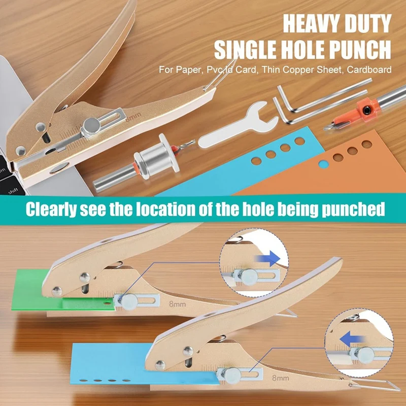 Single Hole Punch Heavy Duty Hole Puncher Edge Banding Punching Plier With Scale For Paper Cards Plastic Cardboard
