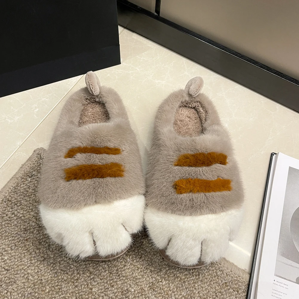 

3D Cat Paw Plush Slippers Warm Slip-on House Shoes Comfortable Fluffy Home Slippers Furry Paw Couple Slippers for Indoor Bedroom