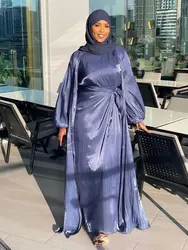 3 Piece Abaya Set Women Summer Shimmering Kimono Inner Long Dress Tie Skirt Muslim Matching Suit Dubai Turkey Modest  Outfits