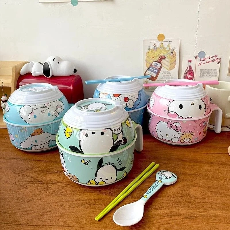 جديد مرحبا كيتي كورومي بلدي ميلودي عالية المظهر وعاء المعكرونة الفورية النوم مكتب متعددة الوظائف المحمولة وعاء الغداء مع غطاء