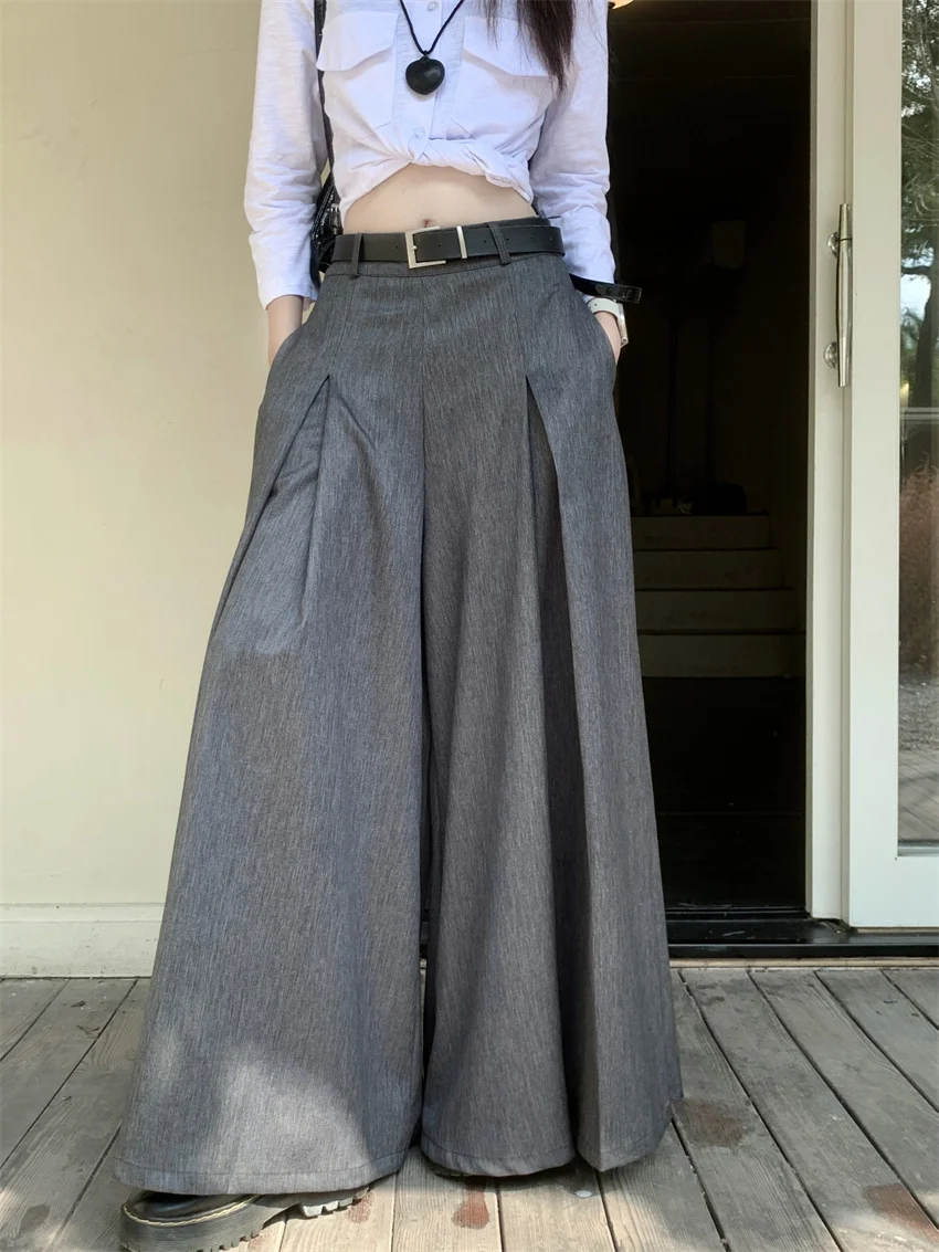 PLAMTEE Streetwear Skirt Pants Loose Women Elegant Wide Leg Autumn All Match Fashion New Slim Daily Office Lady Mopping Solid