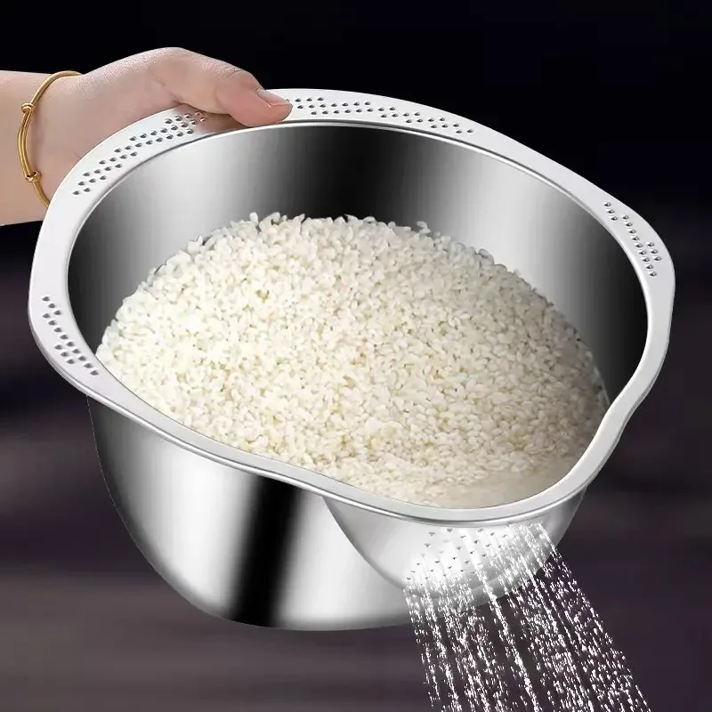 

Rice Washer Strainer Bowl Stainless Steel 304 Rice Washing Bowl Rice Sieve Colander Fruit And Vegetable Strainer Kitchen Tools