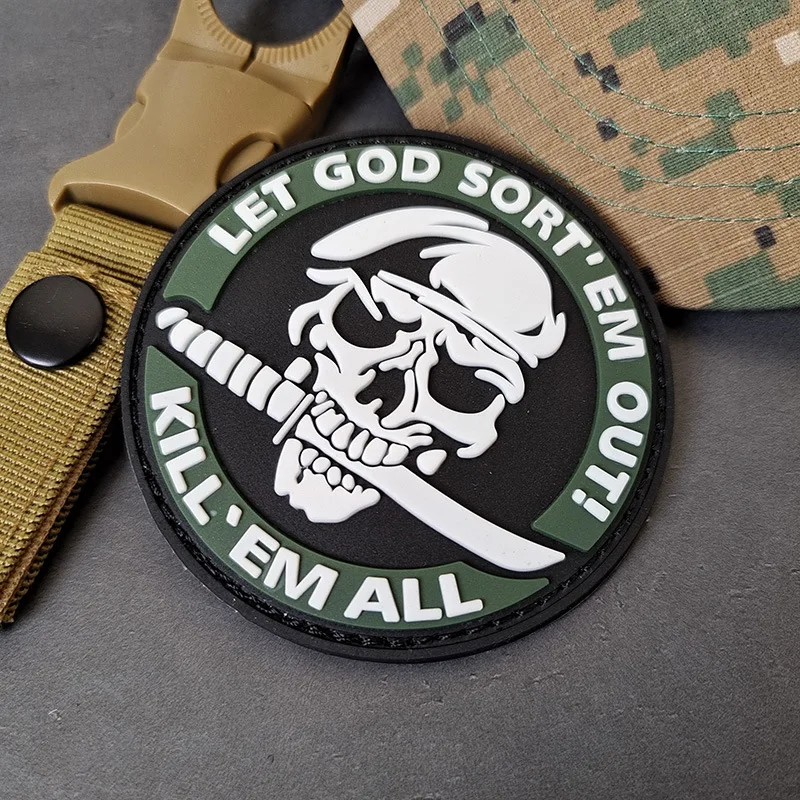 3D PVC Skull Rubber Patches No Knife No Life Tactical Military Decorative Patch One Shot One Kill Combat Badges for Cap Bags