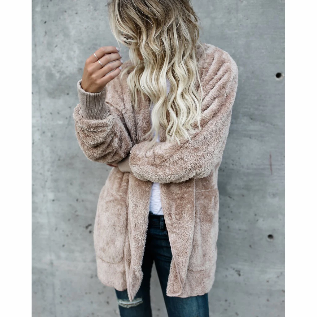 Mode Bontjack Vrouwen Herfst Winterjas Warme Zachte Hoodie Casual Fuzzy Fleece Oversized Open Voorkant Cardigan Drop Shipping