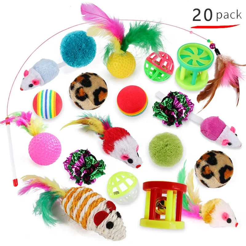 21Pcs Kitten Toys Variety Pack Interactive Cat Toys Set with Foldable Tunnel Teaser Wand Sisal Mouse Bell Ball