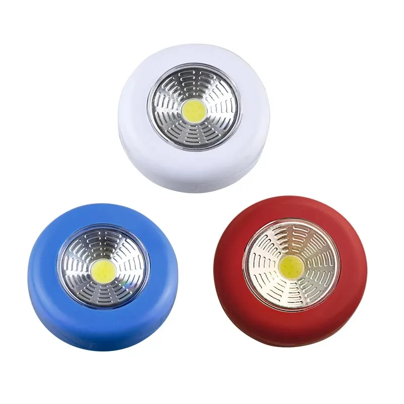 COB Round LED Under Cabinet Light Push Press Switch Wall Lamp Cupboard Wardrobe Closet Kitchen Light Sticky DIY Night Light