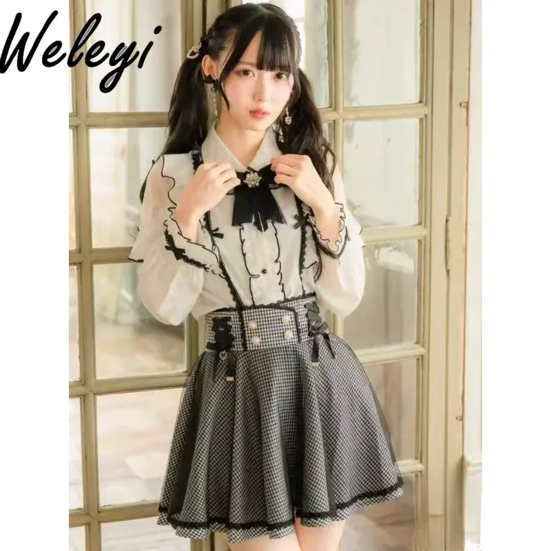 Japanese Jirai Kei Y2k Plaid Grid Skirt Faldas Para Mujeres Cute Strap Love Pendant Mine Series Mass Production Gothic Skirts