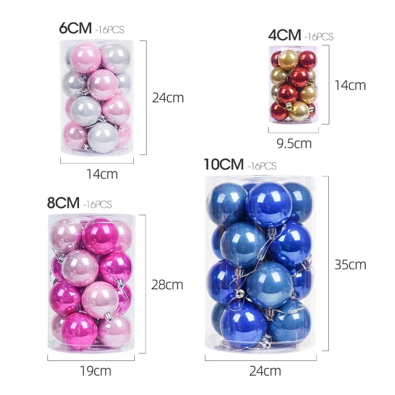 6/8cm 16pcs Christmas Ball Ornaments Bright Pink Purple Christmas Tree Party Decoration New Year Christmas Spheres Pendant 2024