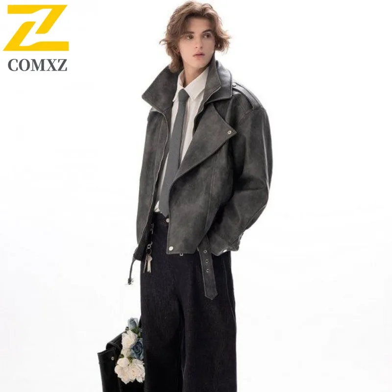 

COMXZ Autumn Winter Motorcycle Jacket Cross Border Two Way Flight Jacket Trade Men Spring Autumn Leather Jacket