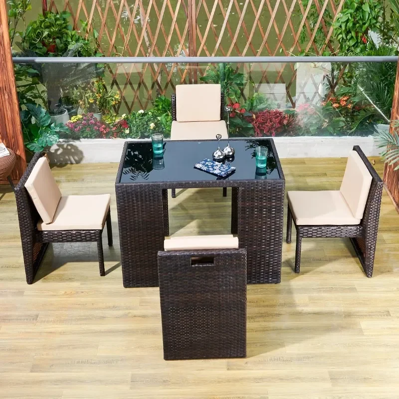 3 Piece Outdoor Rattan Furniture Set Small Balcony Table and Chairs Woven Tea Table Simple Creative Leisure Courtyard Terrace
