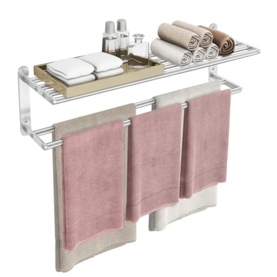 

Настенная полка для полотенец из нержавеющей стали на 32 полотенца с двойным держателем для ванной комнаты и туалета, 2 шт.