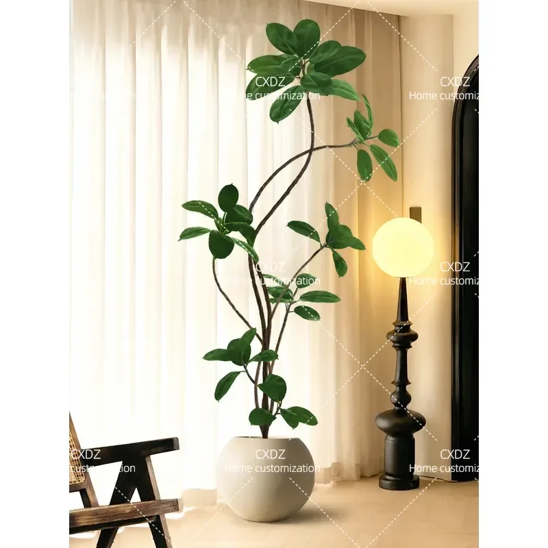 Simulation plant rubber tree living room floor-to-ceiling potted plant indoor large biomimetic flower fake tree light luxury